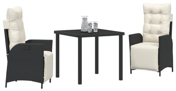 Kert étkező szett párnával 3 pcs Fekete polirattan
