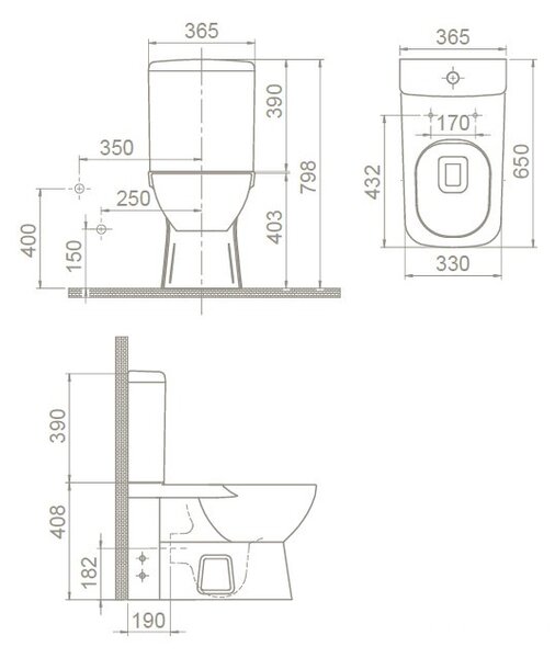 CeraStyle DURU monoblokk WC - BEÉPÍTETT bidé funkcióval -csaptelep nélkül -perem nélküli - 62 cm
