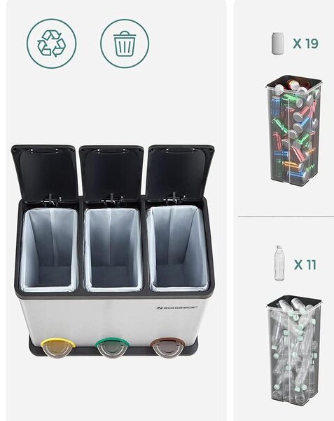 Pedálos szemetes rozsdamentes, szelektív szemétgyűjtő 45L(3 x 15L)