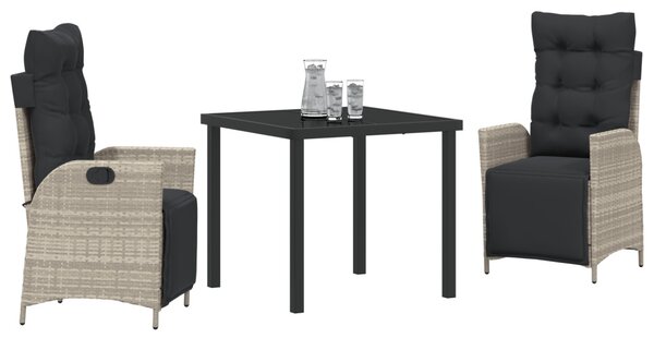 Kert étkező szett párnával 3 pcs Világosszürke polirattan