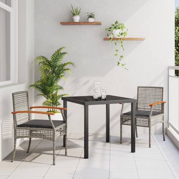 Kert étkező szett párnával 3 pcs Szürke és fekete Rattan