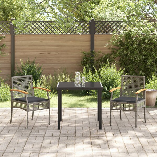 Kert étkező szett párnával 3 pcs Szürke és fekete Rattan