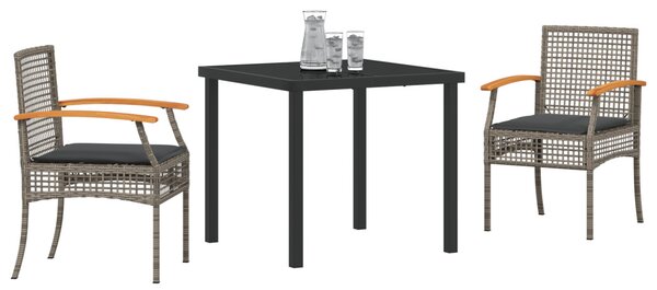 Kert étkező szett párnával 3 pcs Szürke és fekete Rattan