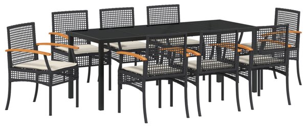 Kert étkező szett 9 db Fekete Rattan