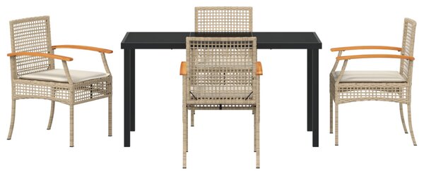 Kert étkező szett párnával 5 pcs Beige és fekete Rattan