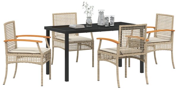Kert étkező szett párnával 5 pcs Beige és fekete Rattan