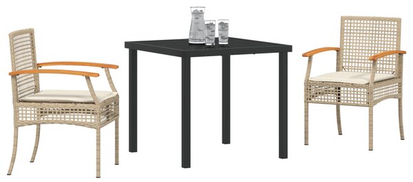Kert étkező szett párnával 3 pcs Beige és fekete Rattan