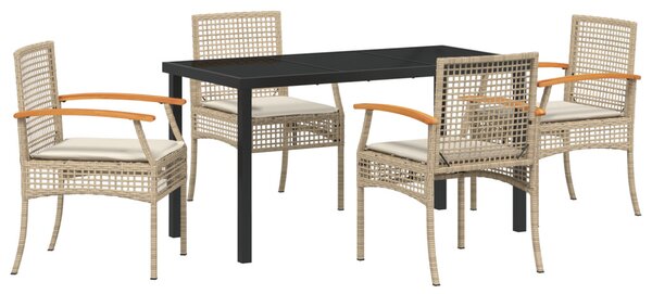 Kert étkező szett párnával 5 pcs Beige és fekete Rattan