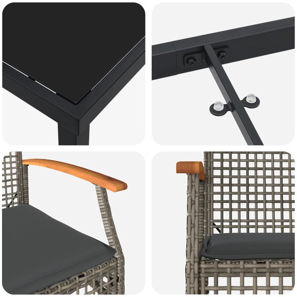 Kert étkező szett párnával 3 pcs Szürke és fekete Rattan
