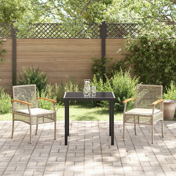 Kert étkező szett párnával 3 pcs Beige és fekete Rattan
