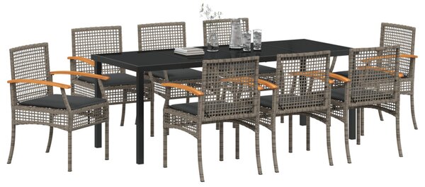 Kert étkező szett párnával 9 pcs Szürke és fekete Rattan
