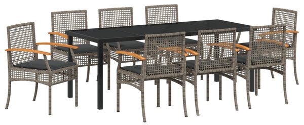 Kert étkező szett párnával 9 pcs Szürke és fekete Rattan