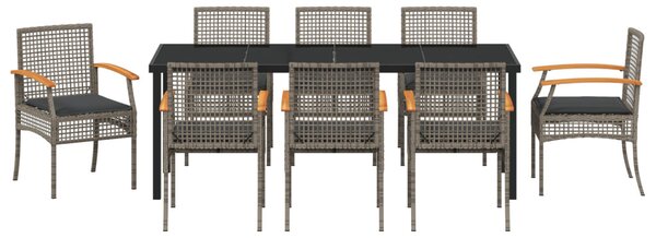 Kert étkező szett párnával 9 pcs Szürke és fekete Rattan