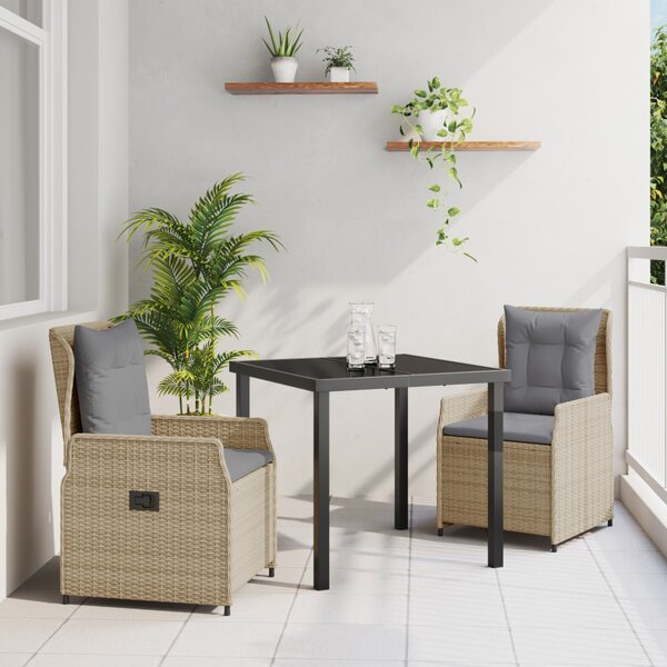 Kert étkező szett 3 pcs Beige és Világosszürke polirattan