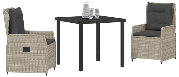Kert étkező szett 3 pcs Világosszürke polirattan