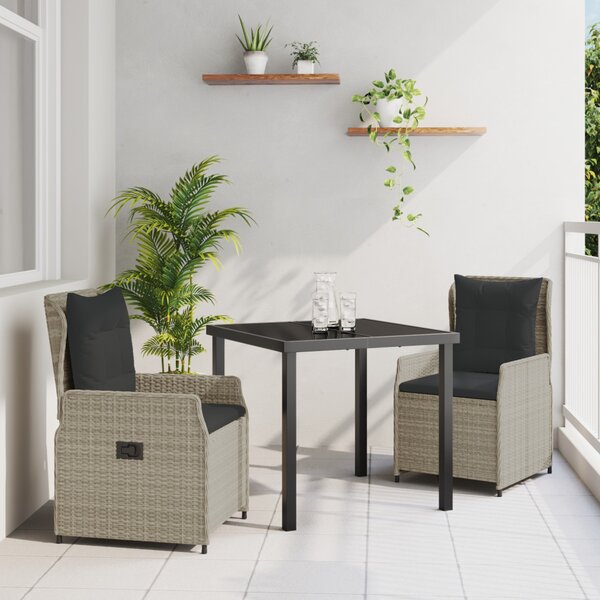 Kert étkező szett 3 pcs Világosszürke polirattan