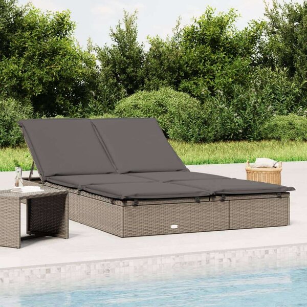 VidaXL Kétüléses Napozóágy - Polyrattan - Szürke