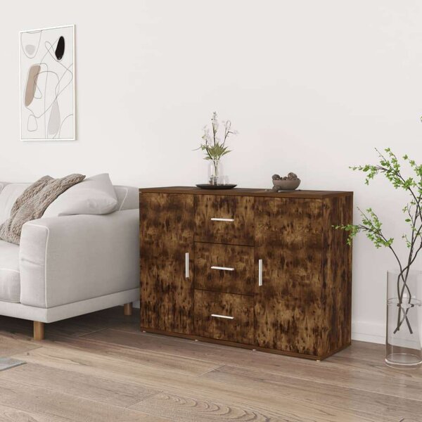 VidaXL füstös tölgyszínű szerelt fa tálalószekrény 91x29,5x65 cm