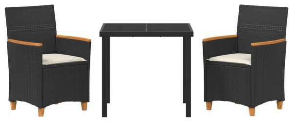 Kert étkező szett 3 pcs Fekete polirattan