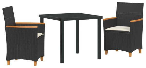 Kert étkező szett 3 pcs Fekete polirattan