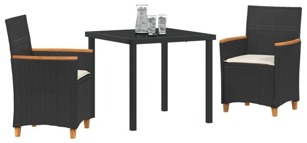 Kert étkező szett 3 pcs Fekete polirattan