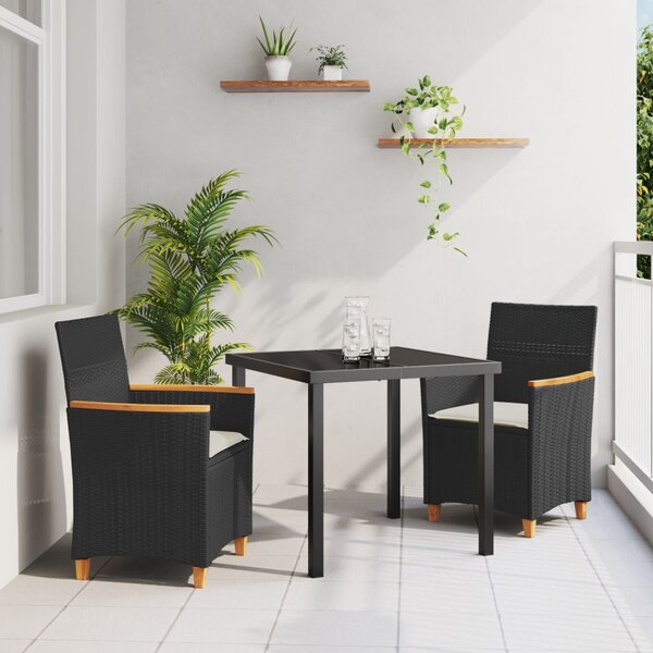 Kert étkező szett 3 pcs Fekete polirattan