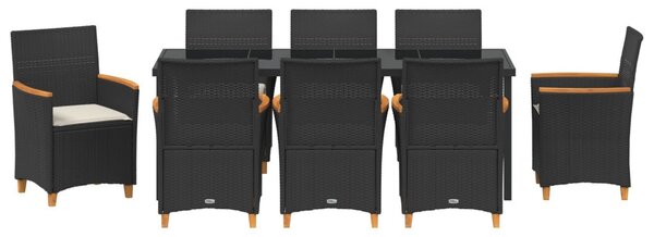 Kert étkező szett 9 pcs Fekete polirattan
