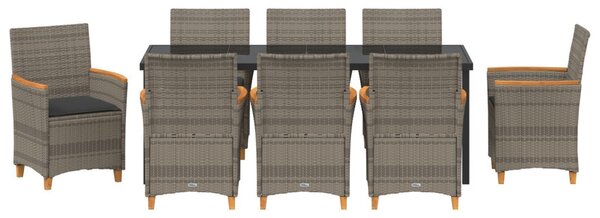 Kert étkező szett 9 pcs Szürke polirattan