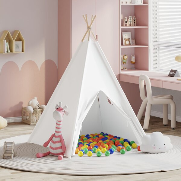 Gyermek Teepee Sátor Hordtáskával Őszibarack & Játék Labda Fehér