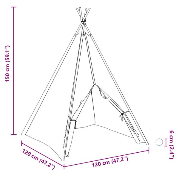 Teepee sátor Fehér 120 x 120 x 150 cm Textil és Műanyag
