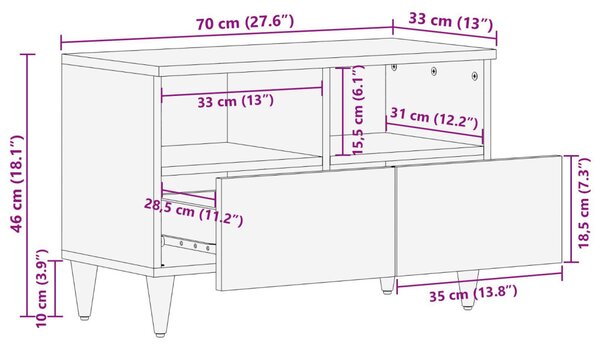TV Szekrény 70x33x46 cm Tömör Mangófából