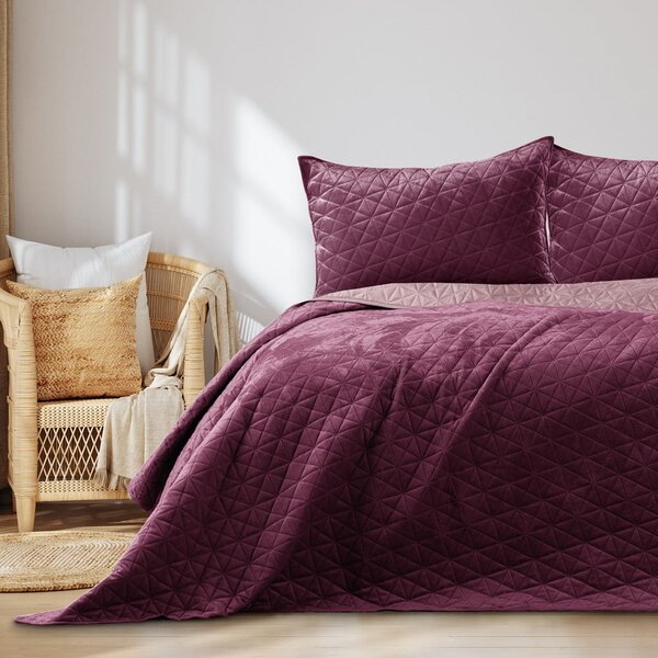 Sötét rózsaszín bársony steppelt ágytakaró 170x210 cm Laila – AmeliaHome