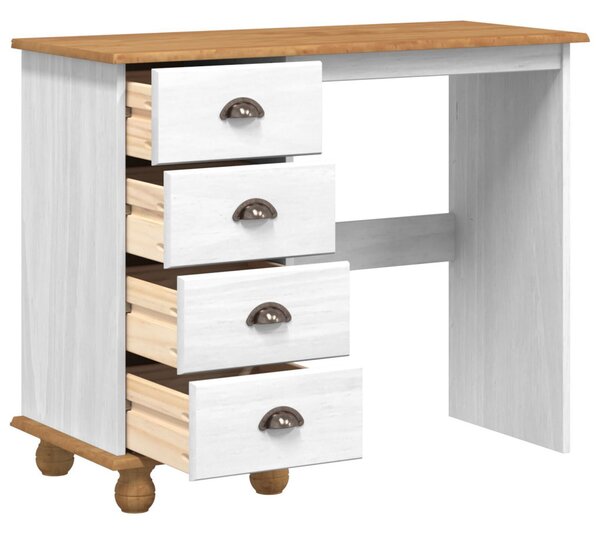 Íróasztal ASKIM" Fiókokkal Fehér 95x40x75 cm Tömbfa Fenyő"