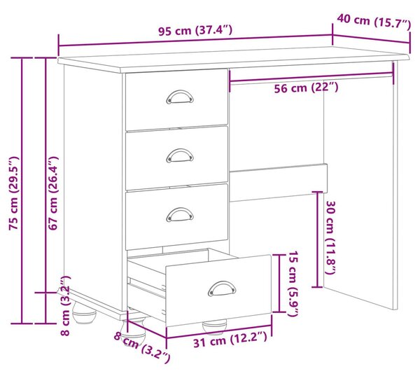 Íróasztal ASKIM" Fiókokkal Fehér 95x40x75 cm Tömbfa Fenyő"