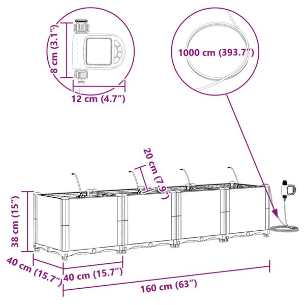 VidaXL Kerti cserép 4 pcs Barna 160 x 40 x 37,5 cm Műanyag