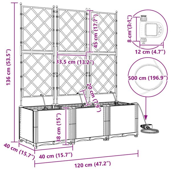 VidaXL Kerti cserép 3 pcs Barna 120 x 40 x 142 cm Műanyag