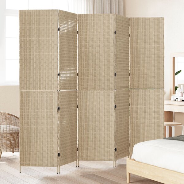 5 Paneles Páraván Összecsukható Bézs 245x180 cm Poly Rattan