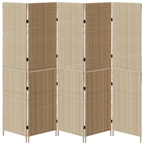 5 Paneles Páraván Összecsukható Bézs 245x180 cm Poly Rattan