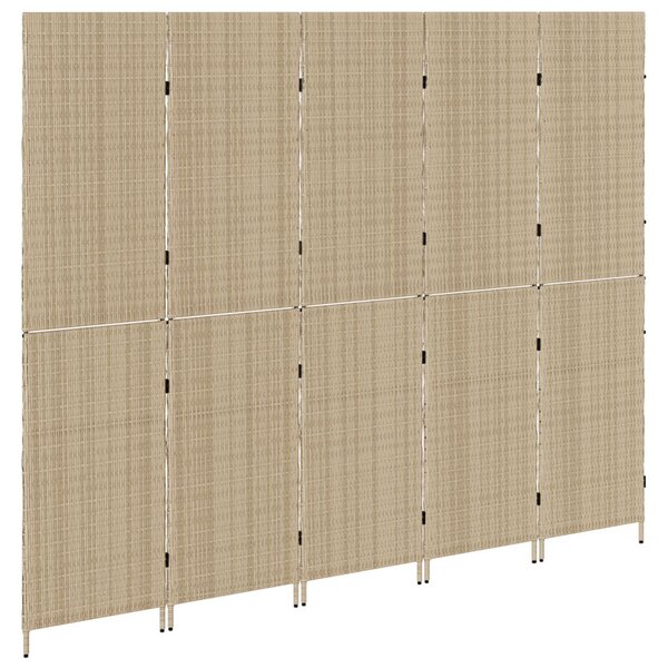 5 Paneles Páraván Összecsukható Bézs 245x180 cm Poly Rattan