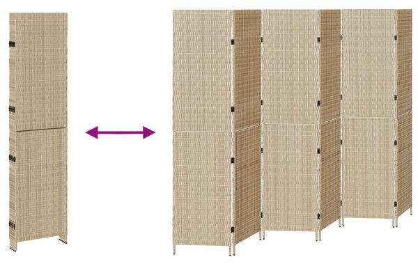 6 paneles térelválasztó, hajtható, bézs, 294x180 cm, poly rattan
