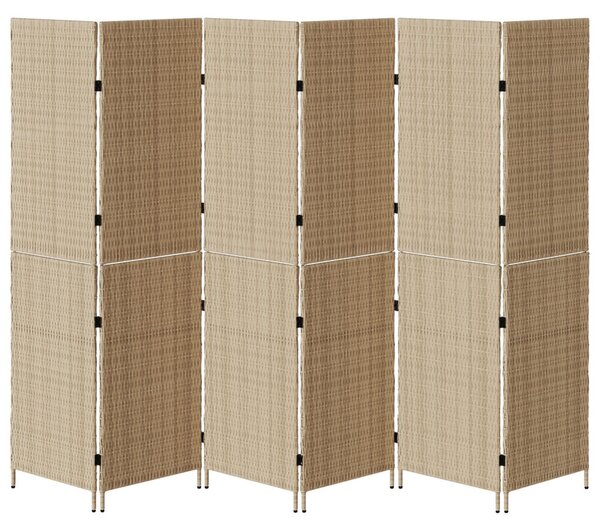 6 paneles térelválasztó, hajtható, bézs, 294x180 cm, poly rattan