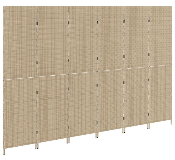 6 paneles térelválasztó, hajtható, bézs, 294x180 cm, poly rattan