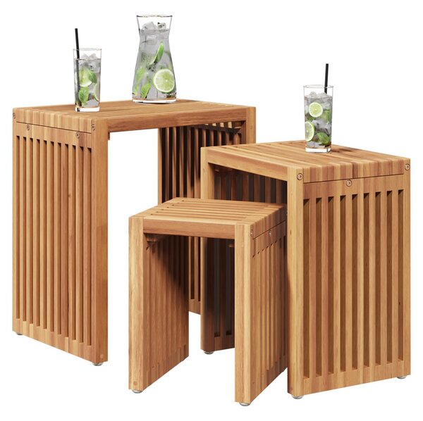 VidaXL Kerti Oldal Asztal 3 pcs Barna 33 x 44,5 x 51 cm Tömör Teakfa