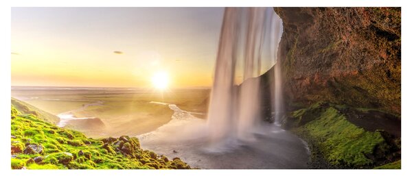 Kép - Seljalandsfoss a barlang mögül (120x50 cm)