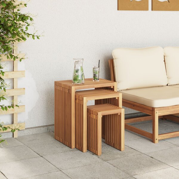VidaXL Kerti Oldal Asztal 3 pcs Barna 33 x 44,5 x 51 cm Tömör Teakfa