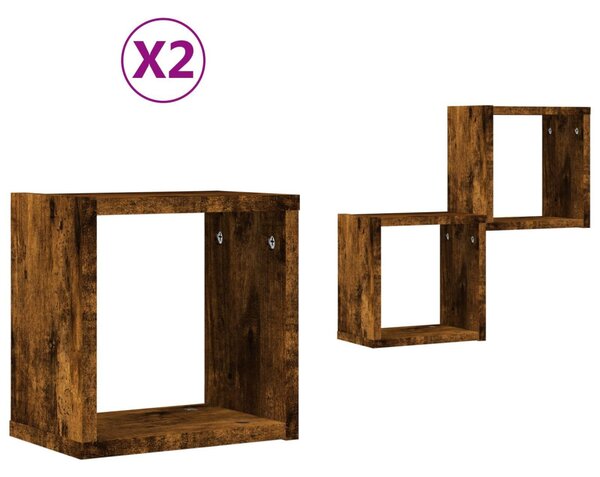 Falpolcok polcokkal 2 pcs Füstölt tölgy 26 x 15 x 26 cm Faanyag