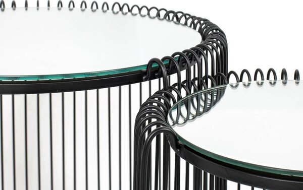 KARE Wire Double II Fekete Fém Dohányzóasztal Szett Tükrös Üveglappal