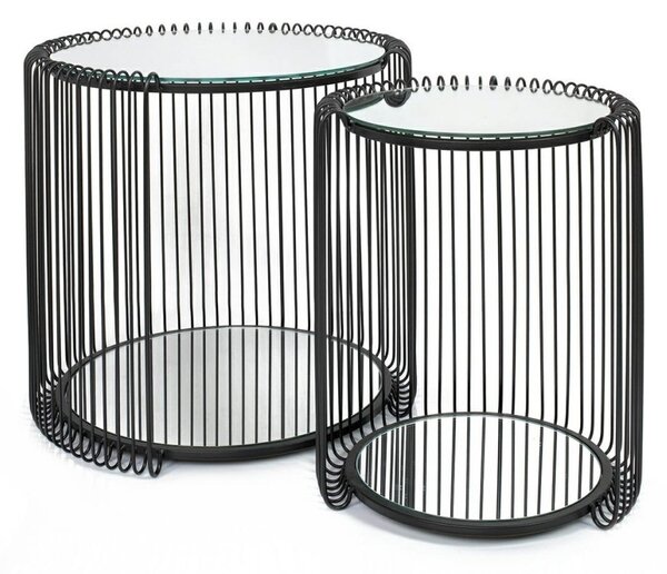 KARE Wire Double II Fekete Fém Dohányzóasztal Szett Tükrös Üveglappal