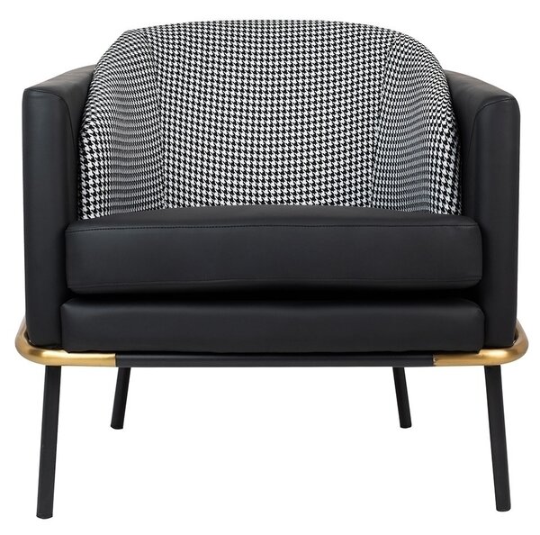 King Home Gubi Modern Fotel Műbőr Fekete-Fehér Pepita Arany Díszítéssel