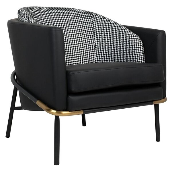 King Home Gubi Modern Fotel Műbőr Fekete-Fehér Pepita Arany Díszítéssel